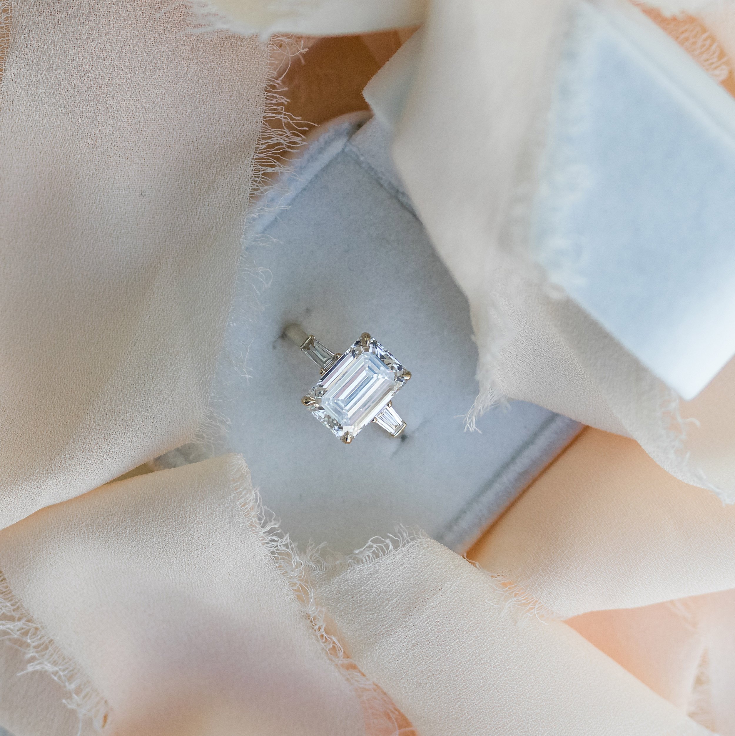 Unique Double Stones Design Emerald Cut & Pear Cut Engagement Ring In  Sterling Silver