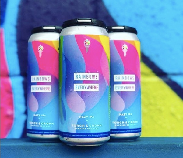 Rainbows Everywhere, a 6.9% Hazy IPA loaded with Mosaic, Amarillo, Azacca and Citra. 100% of the profits from this beer are being donated to the Ali Forney Center.