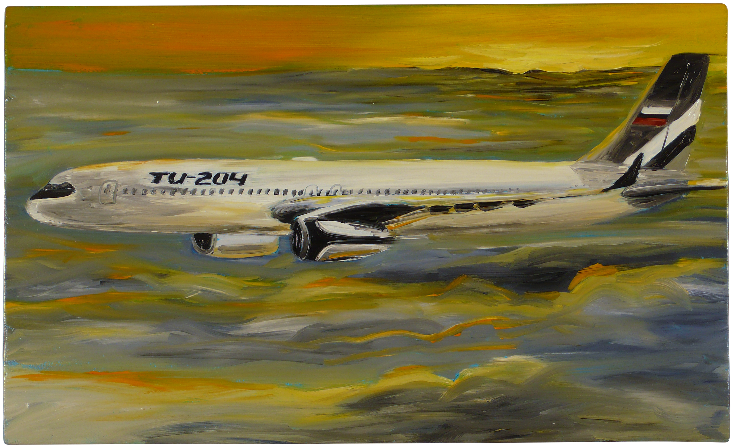  Tupolev TU-204 1999 12"x20" oil on masonite 