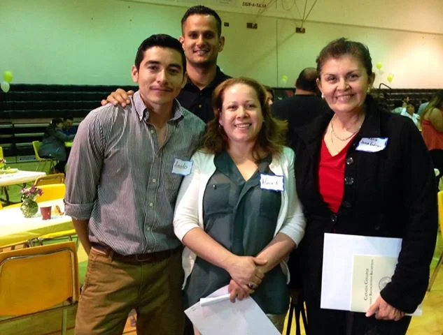 Several SASS recipients who earned a scholarship attended Cañada's scholarship event in May. (From left to right: Amado Flores, Moises Bautista, Maria Aguilar, and Maria Anaya-Rodriguez)