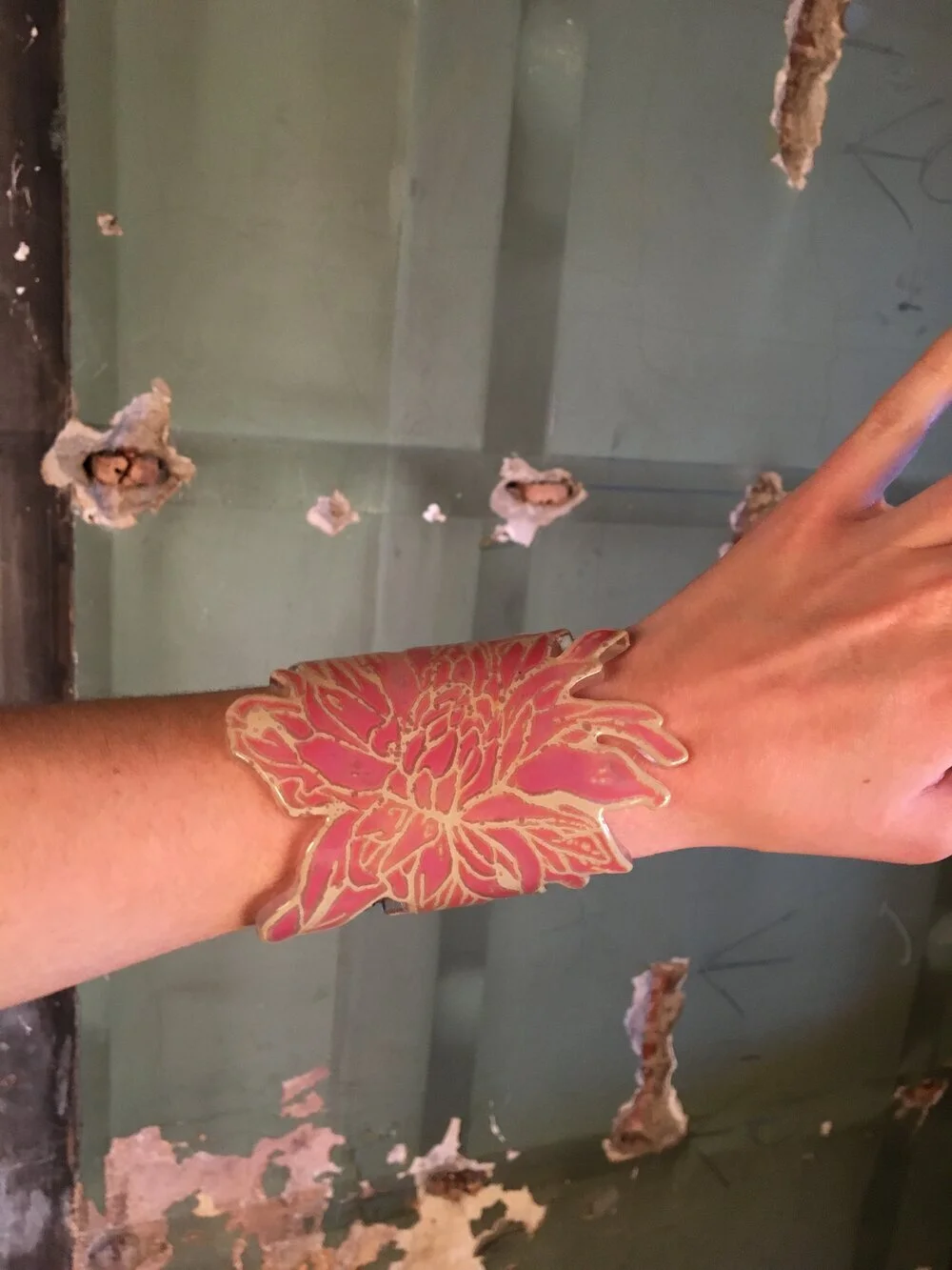 Pink and Yellow Chrysanthemum Cuff