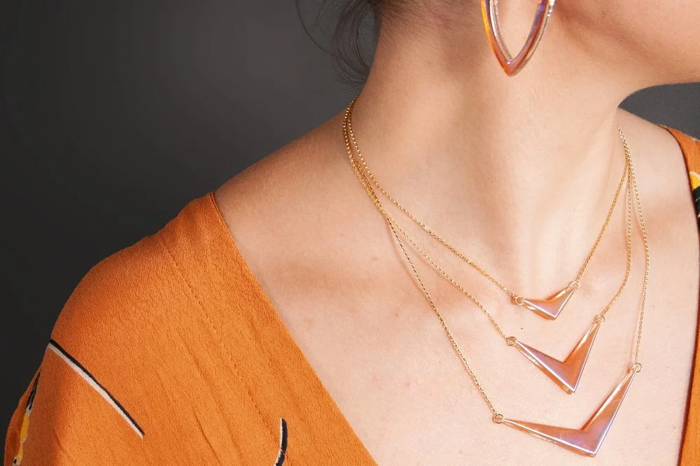 Minimal yet eye-catching: Blown glass “v” Necklaces