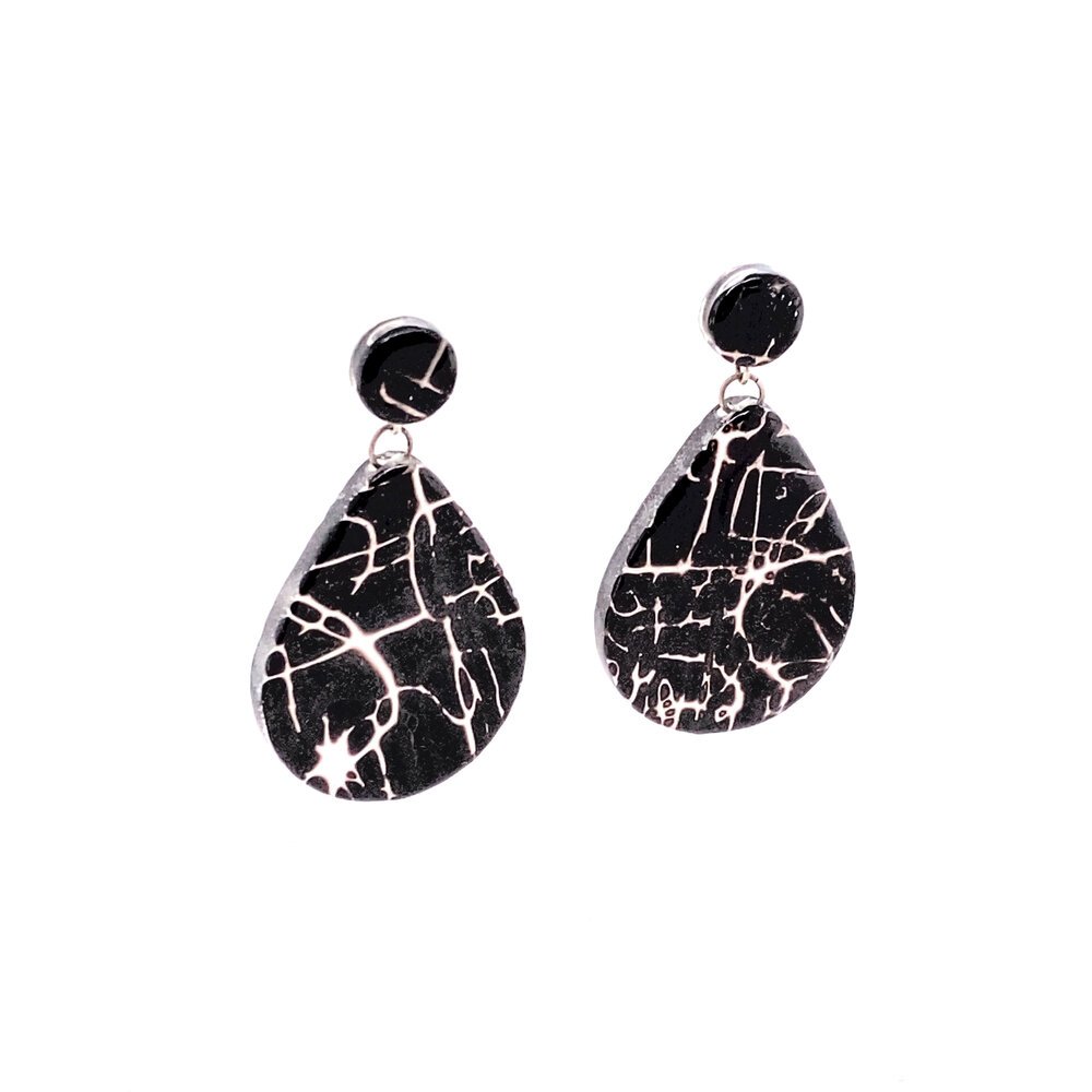 Patterned Black Medium Teardrop Earrings