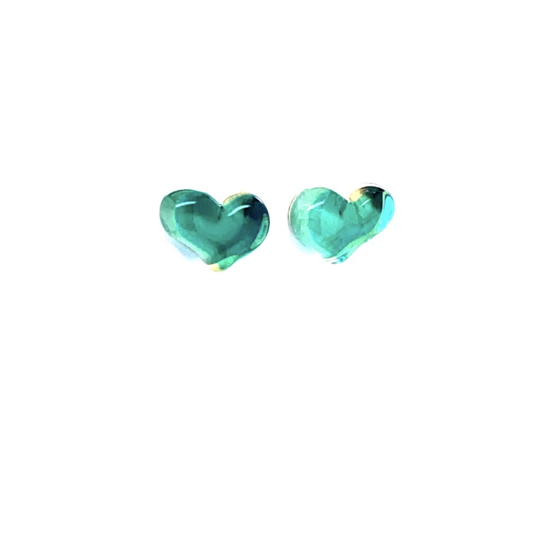 Heart Studs in Copper Blue