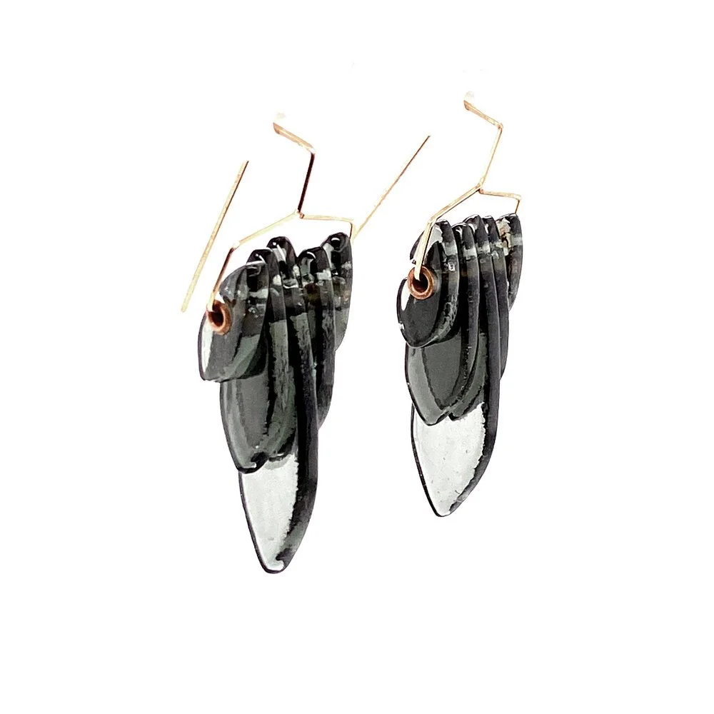 Kinetic Deco Teardrop Earrings in Dark Grey
