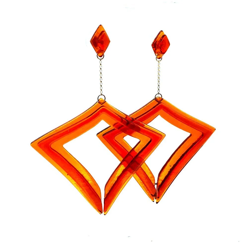 2 Layer Stacked Diamond Hoop Drop Earrings in Iridescent Orange