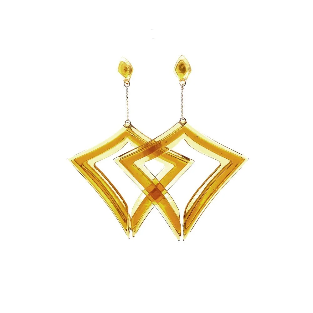 3 Layer Stacked Diamond Hoop Drop Earrings in Iridescent Yellow