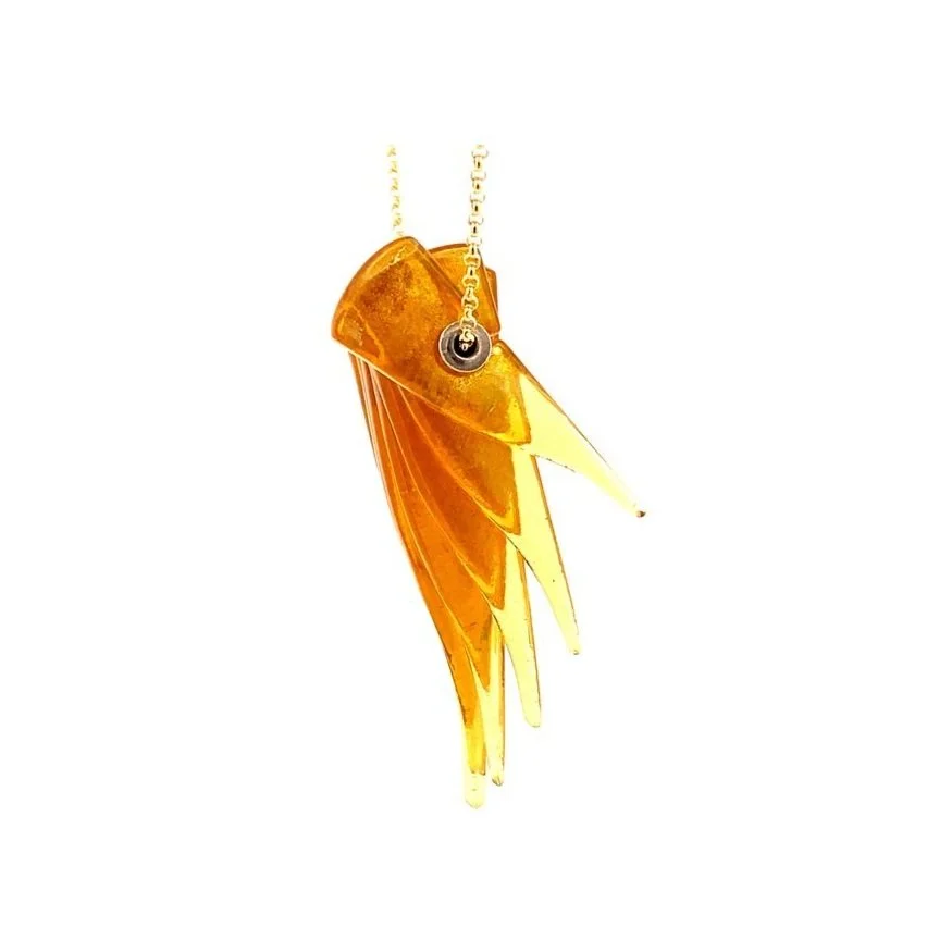 Mini Kinetic Shield Necklace in Iridescent Yellow