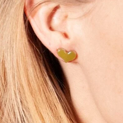 Heart Stud Earrings in Olive Green