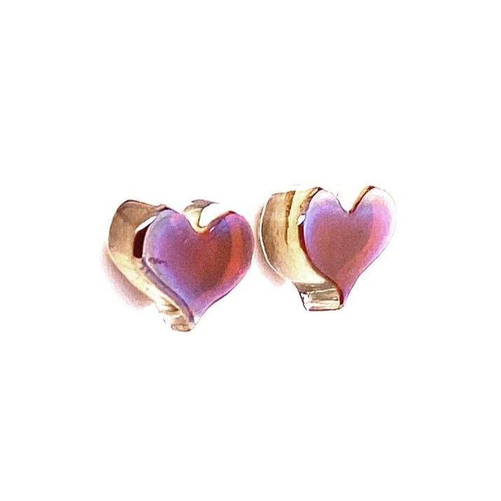 Heart Stud Earrings in Iridized Sunset