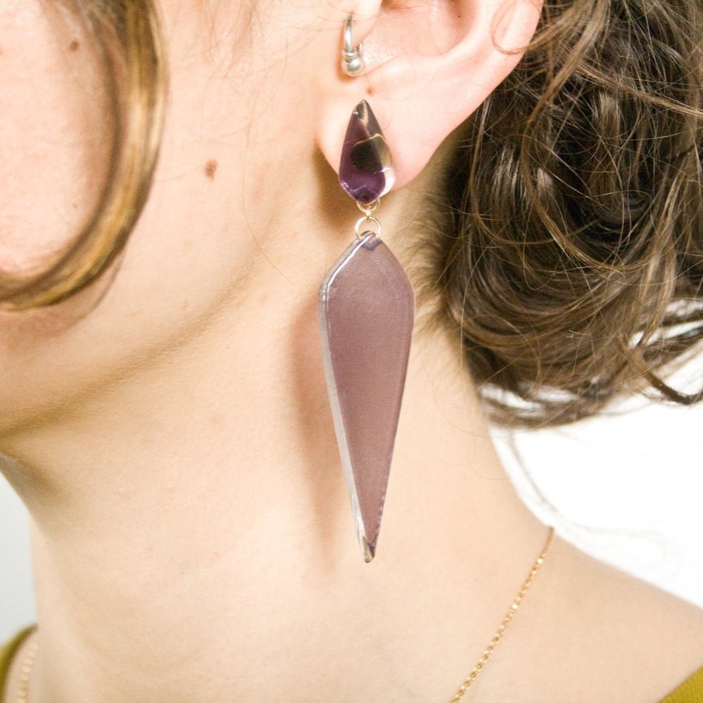 Deco Dagger Drop Earrings in Purple