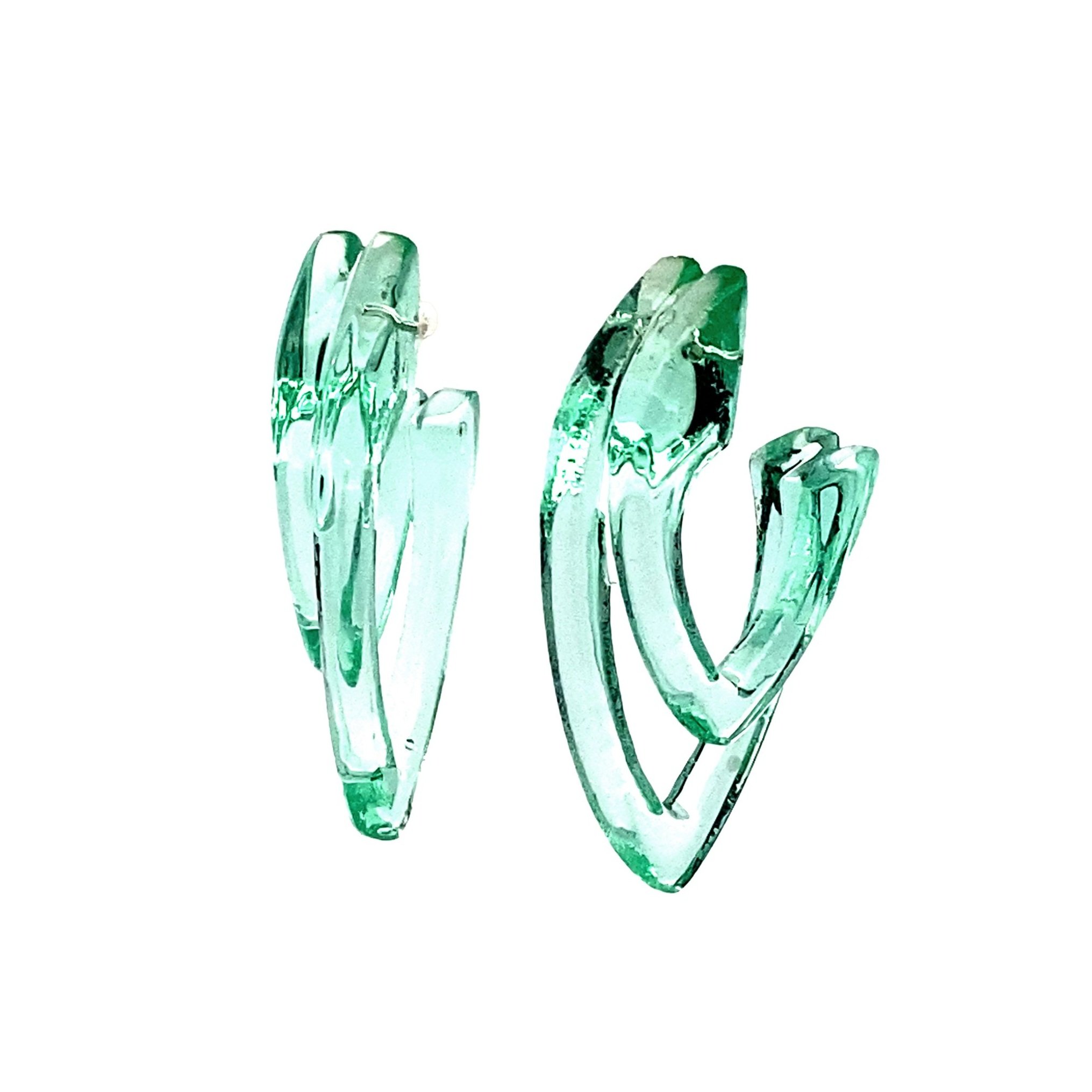 Small Stacked Open Deco Hoop Earrings in Jade