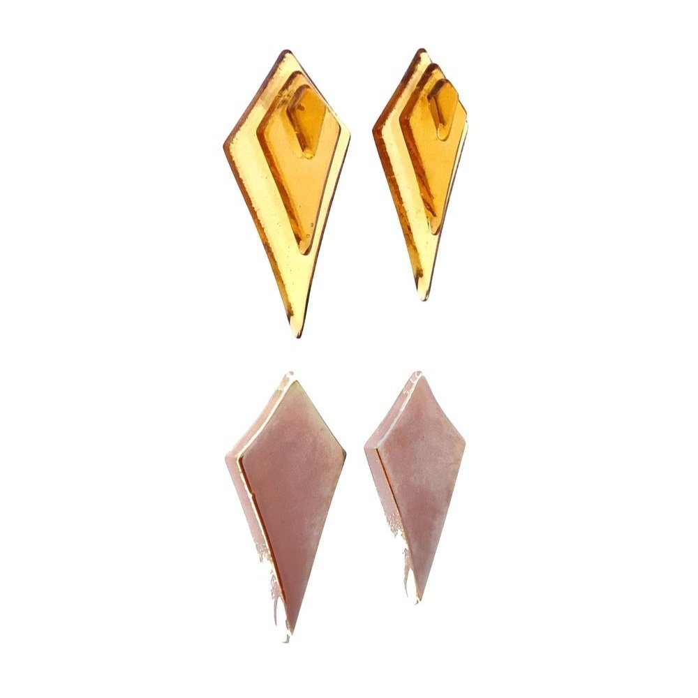 Stacked Diamond &amp; Elongated Deco Diamond Post Earrings 