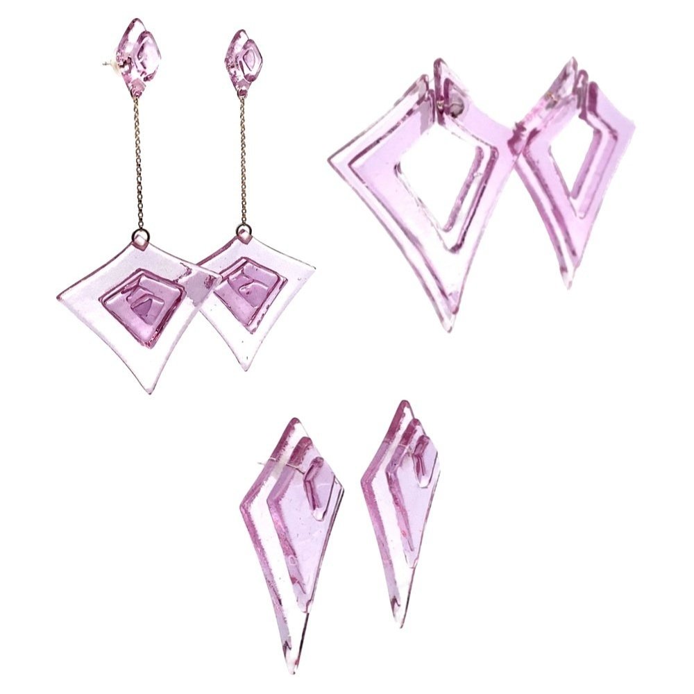 Sculptural Glass Earrings in Fuchsia featuring Stacked Open Diamond Post Earrings