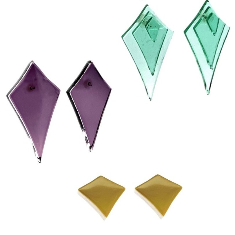 Stacked Diamond &amp; Elongated Diamond Post Earrings - Plus Small Deco Diamond Post Earrings