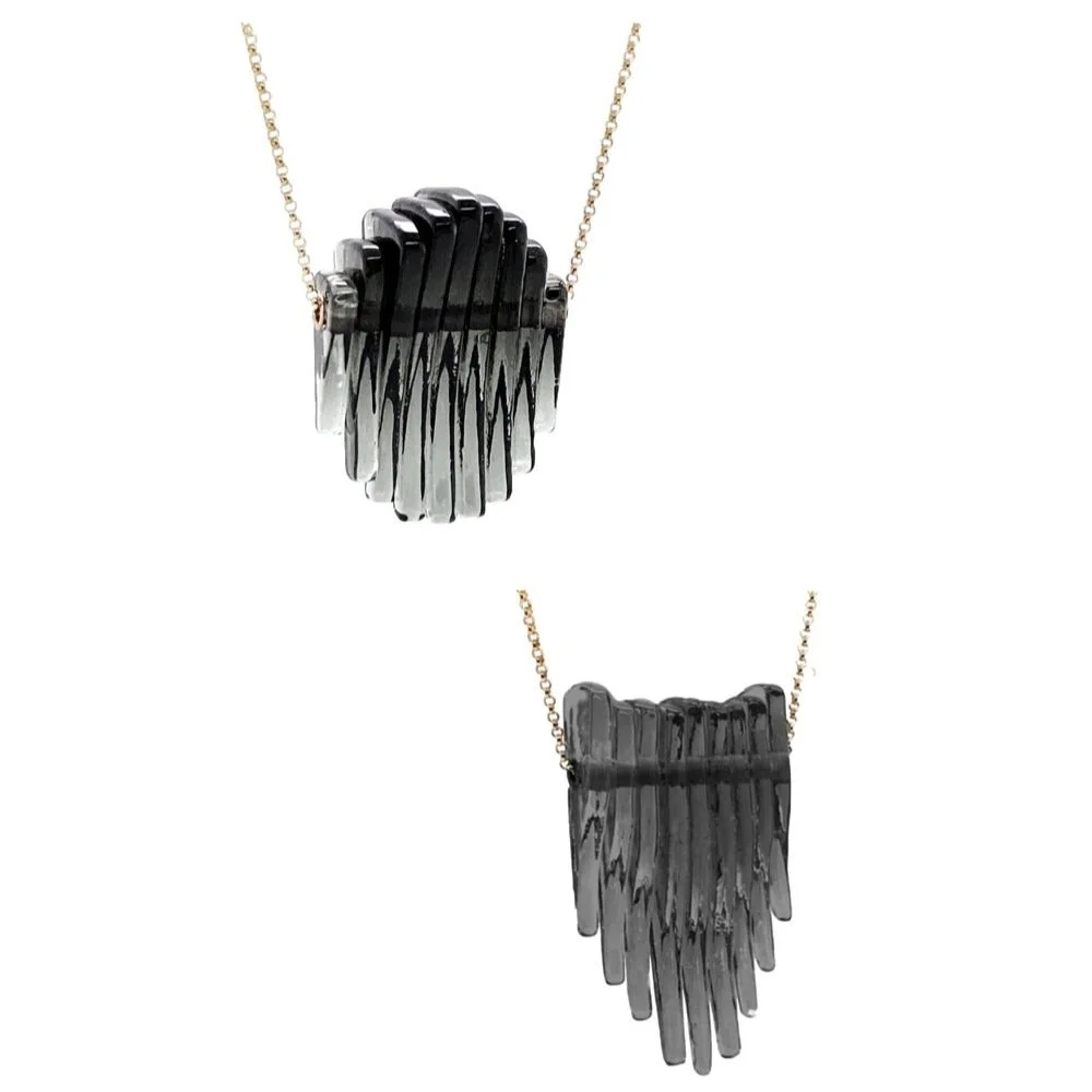 Mini Kinetic Ellipse &amp; Shield Necklaces in Dark Grey