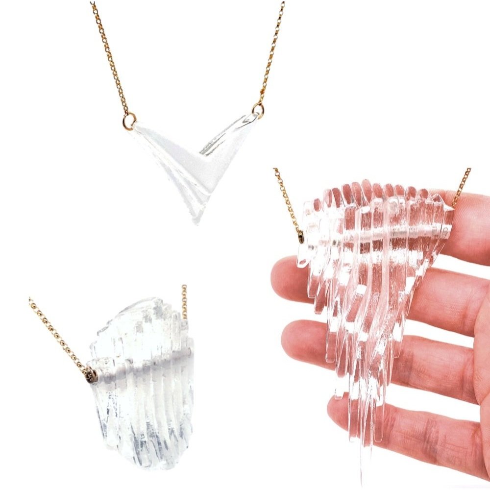 Sculptural, glass, necklaces in Clear
