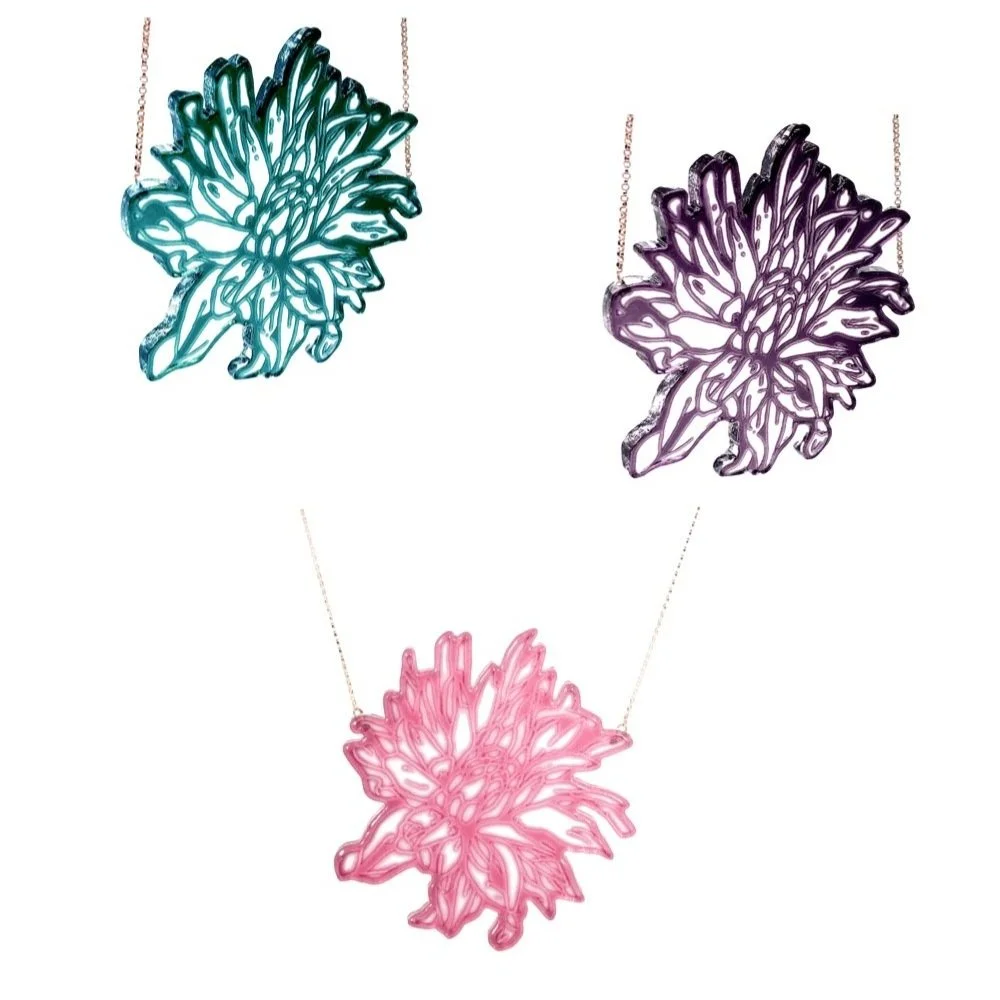 Large Chrysanthemum Necklaces in Dark Lagoon, Indigo, &amp; Ruby