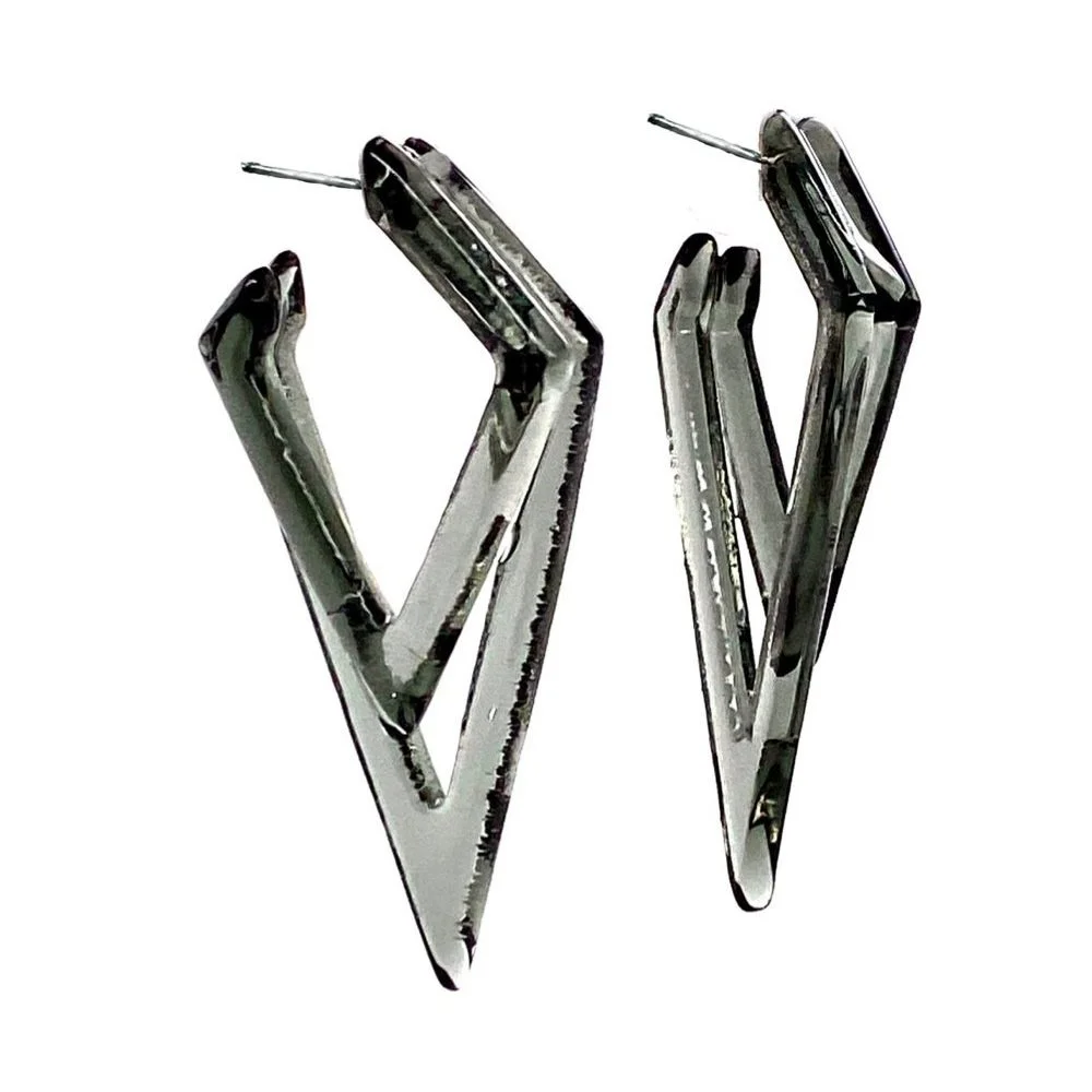 Double Open Diamond Post Earrings in Dark Grey