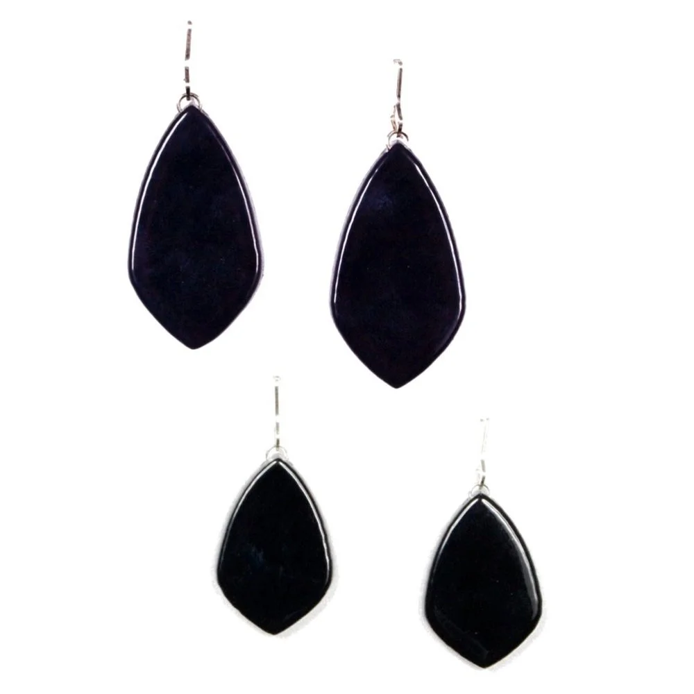 Deco Tear Drop &amp; Small Deco Teardrop Earrings in Black