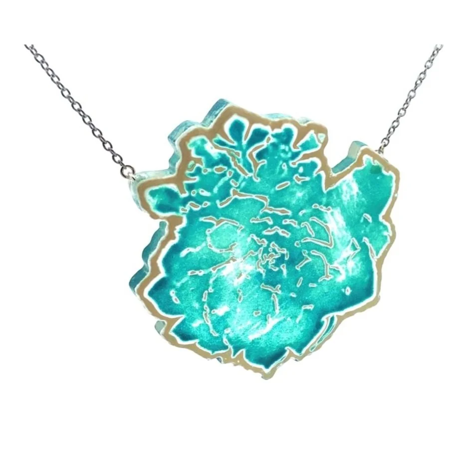 Dark Lagoon and Iris Yellow Hens and Chicks Necklace