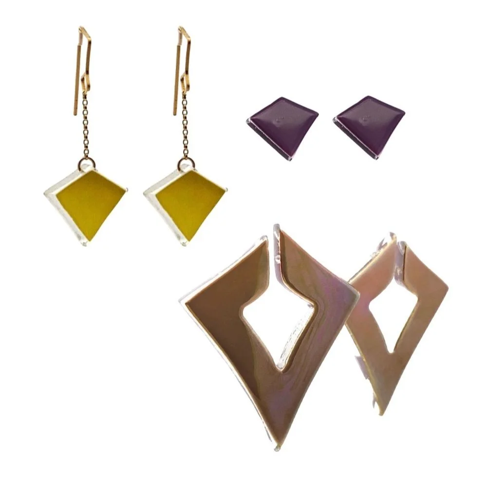 Earrings in Indigo, Olive Green, &amp; Iridescent Sunset