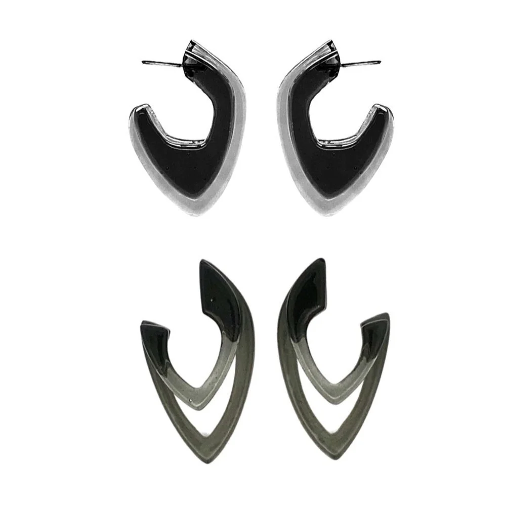 Double Blunt Deco Dagger Earrings vs Small Stacked Open Deco Hoop Earrings 