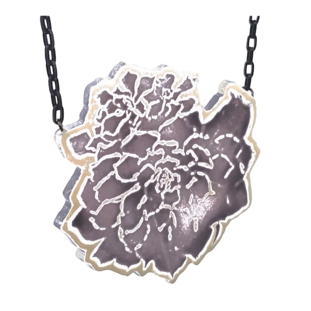 Flat Files: Large Amethyst and Iris Yellow Hens and Chicks Necklace