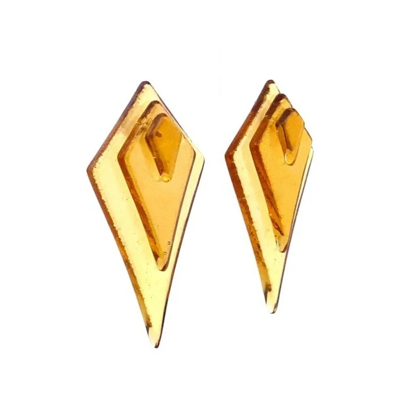 Stacked Diamond Post Earrings in Iridescent Yellow