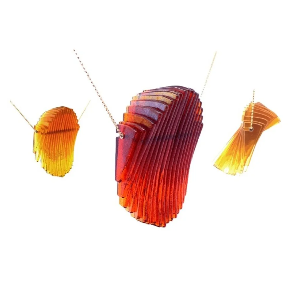 Kinetic Ellipse Necklace in Iridescent Orange &amp; Yellow