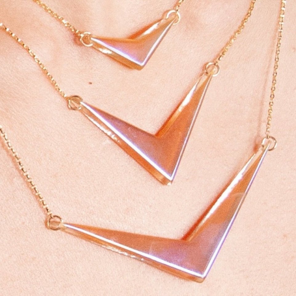 Large "V" Necklace in Iridescent Sunset