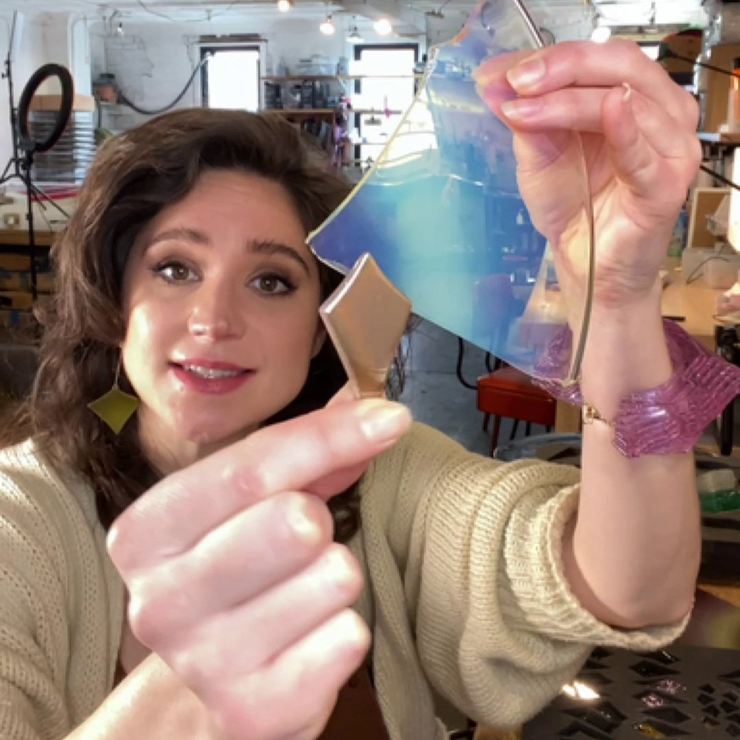 Elongated Deco Diamond Post Earrings in Iridescent Sunset