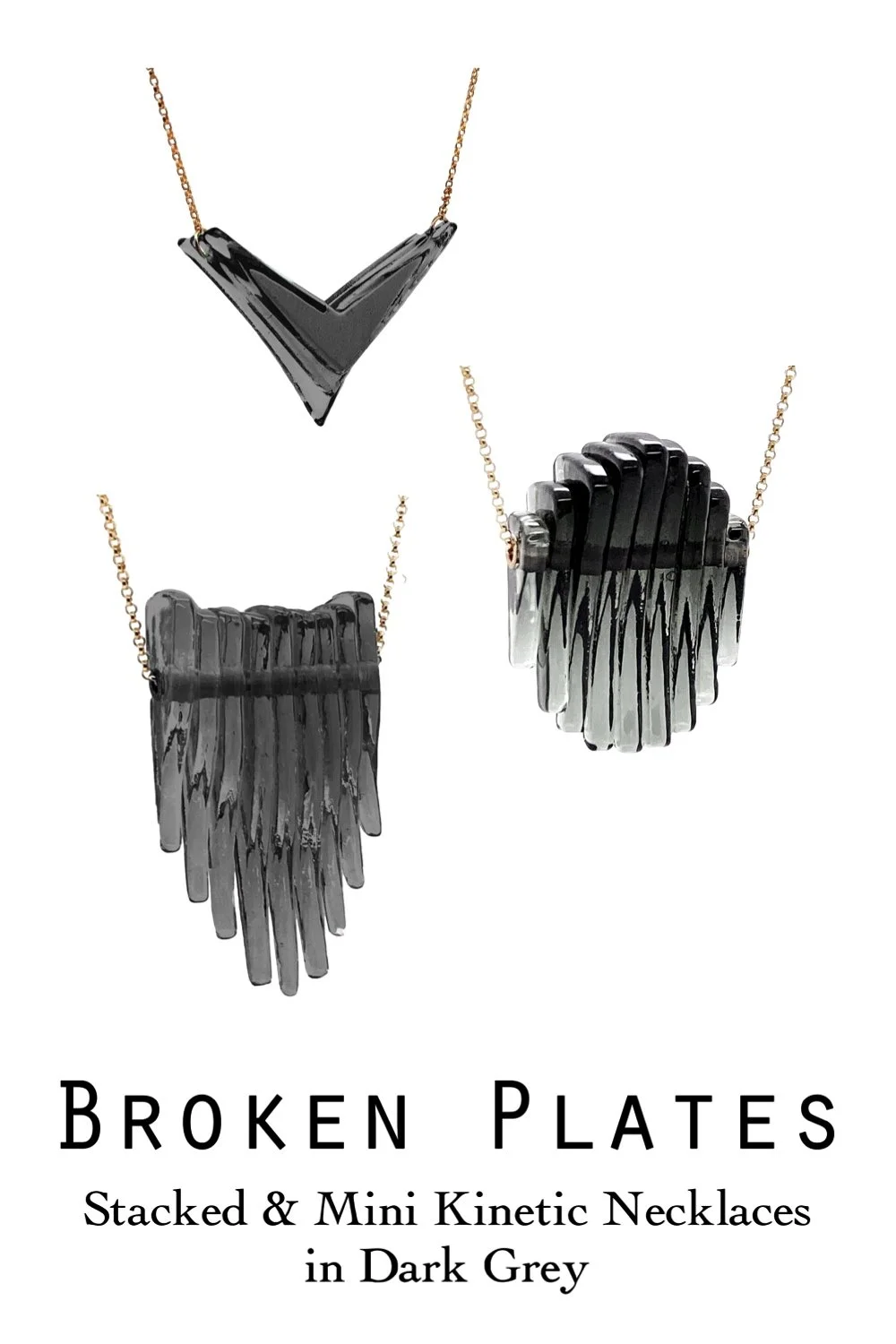 Stacked &amp; Mini Kinetic Necklaces in Dark Grey