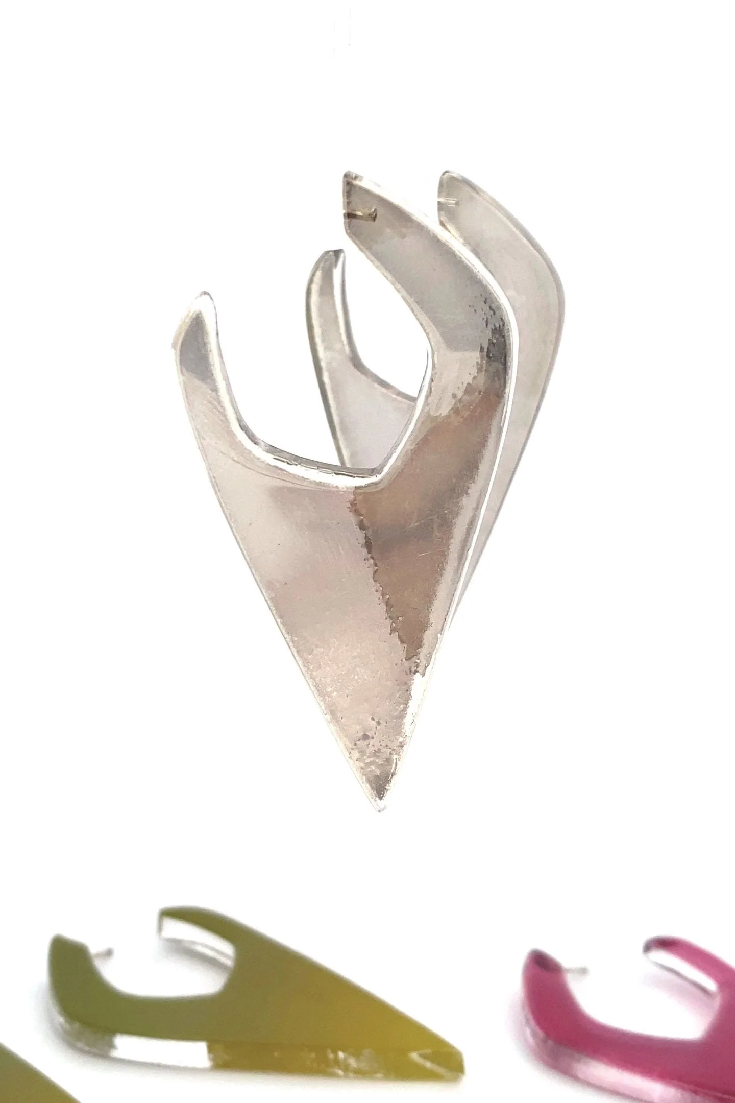 Deco Dagger Post Earrings in Iridescent Silver