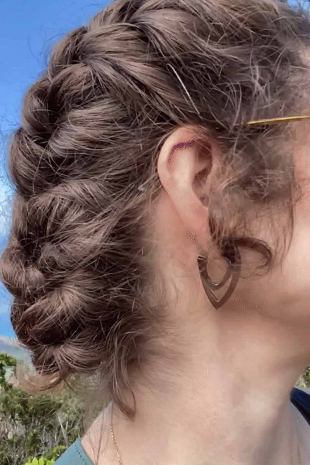 Small Stacked Open Deco Hoop Earrings in Dark Grey