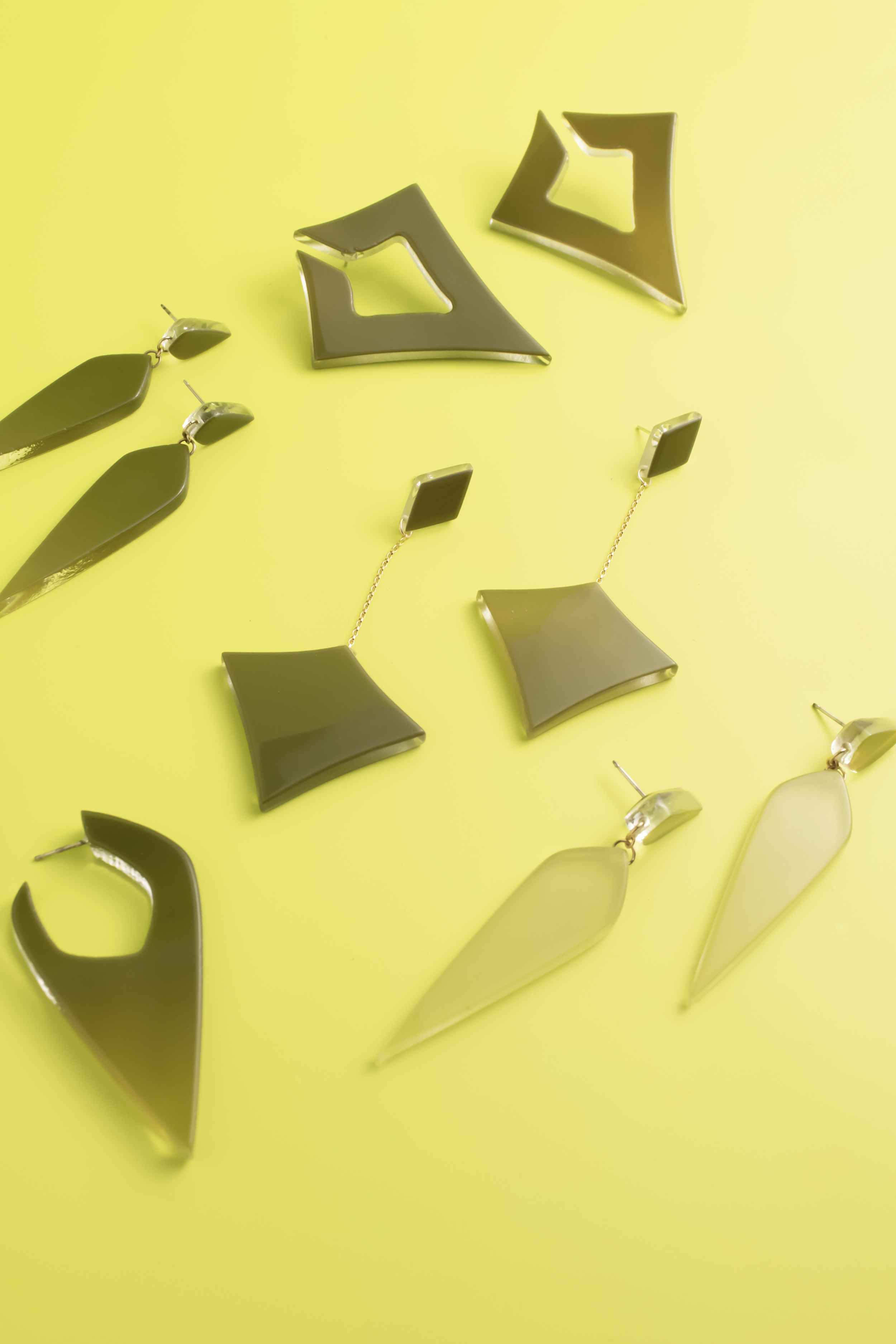 Simple Silhouette Earrings in Olive Green 