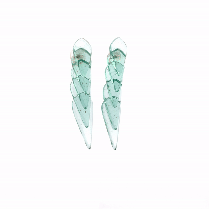 Scaled Teardrop Post Earrings in Blue Scrap Glass