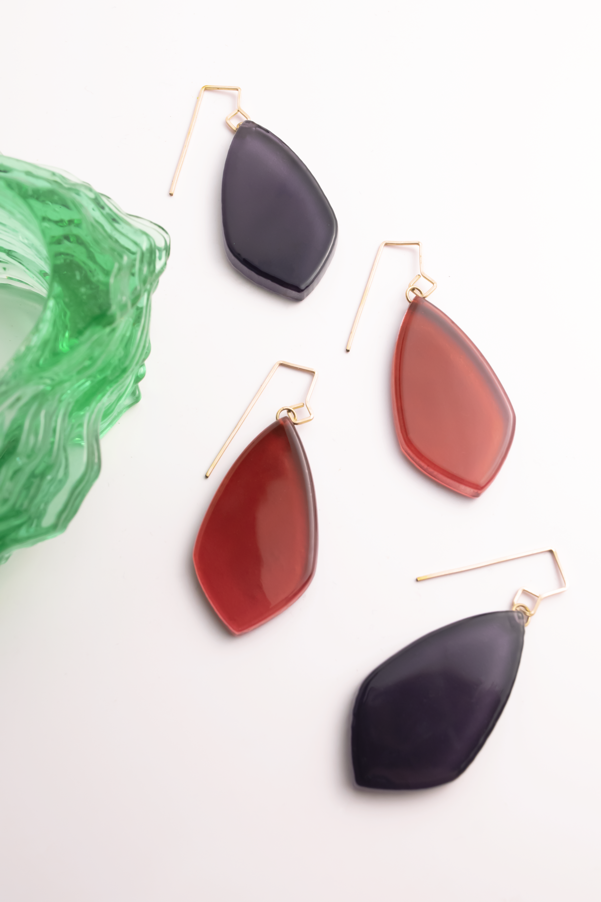 Deco Teardrop Earrings in Ruby &amp; Indigo featuring Wave Blend Cuff in Jade