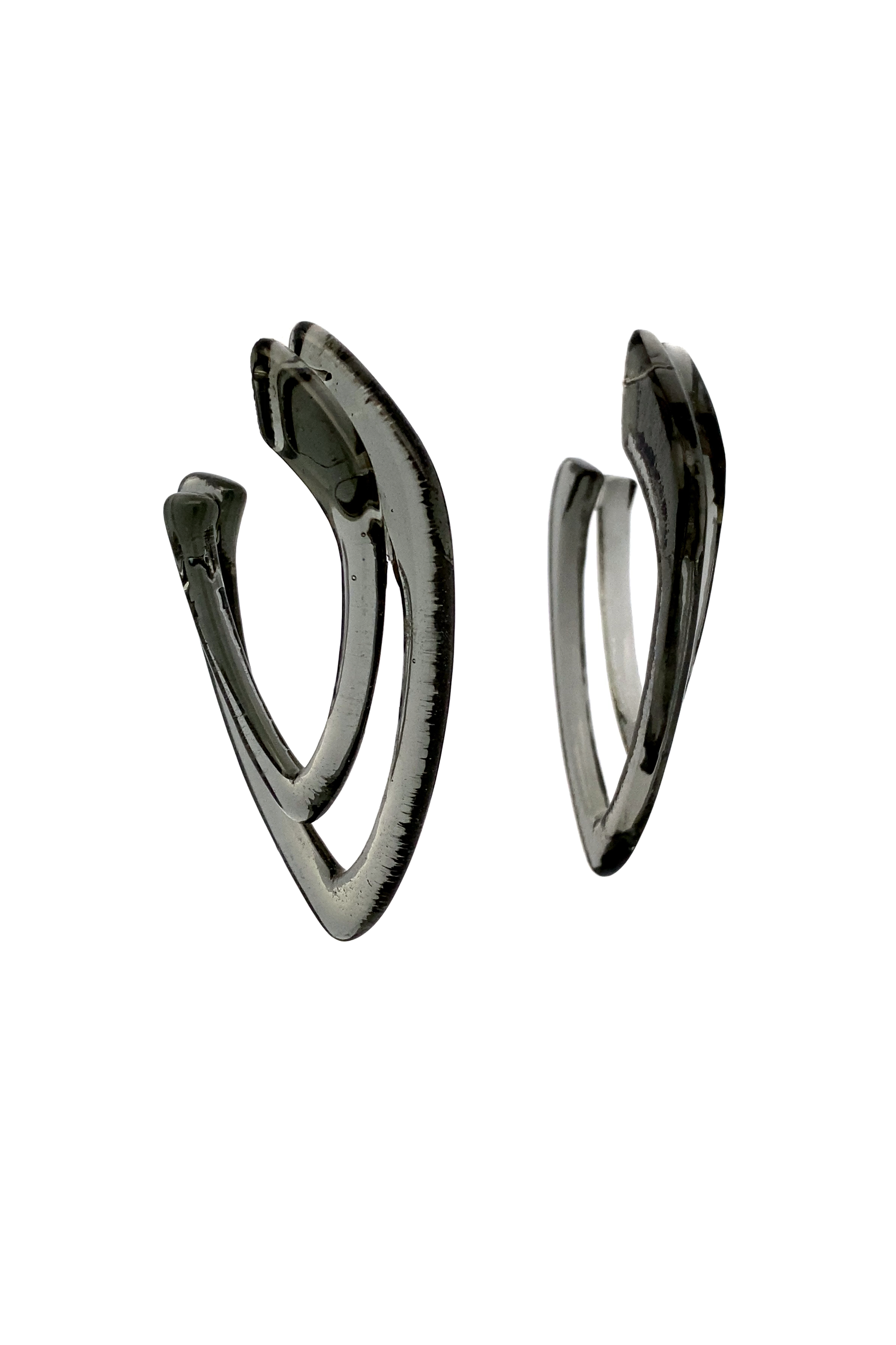 Double Open Deco Drop Earrings in Dark Grey