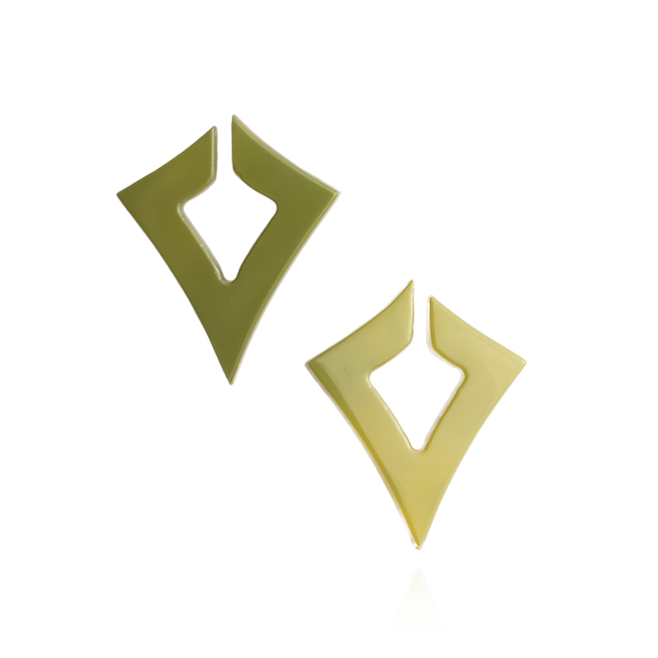 Open Deco Diamond Post Earrings in Olive Green