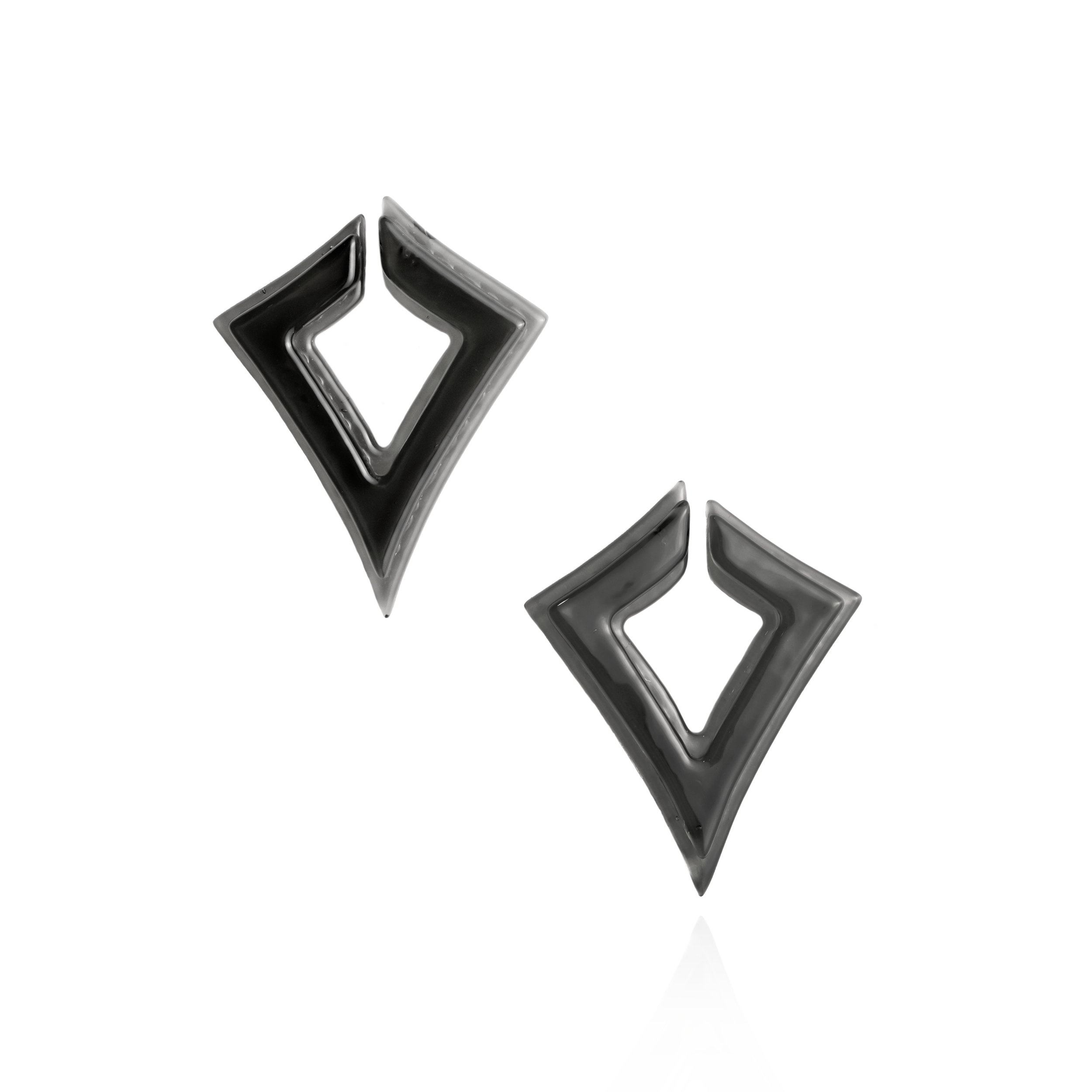 Stacked Open Diamond Post Earrings in Dark Grey