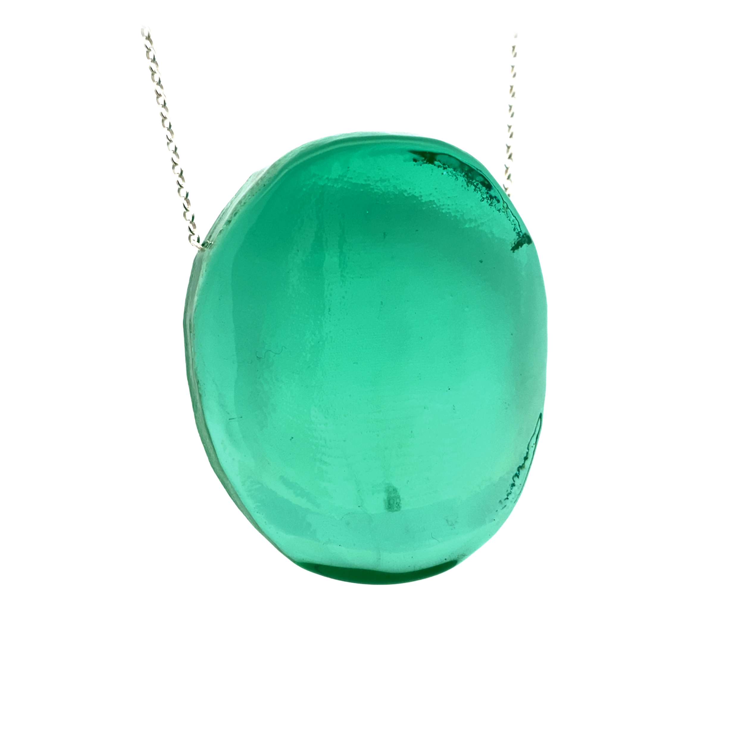 Under filled Jade Hot Pressed Medium Ellipse with Silver Chain