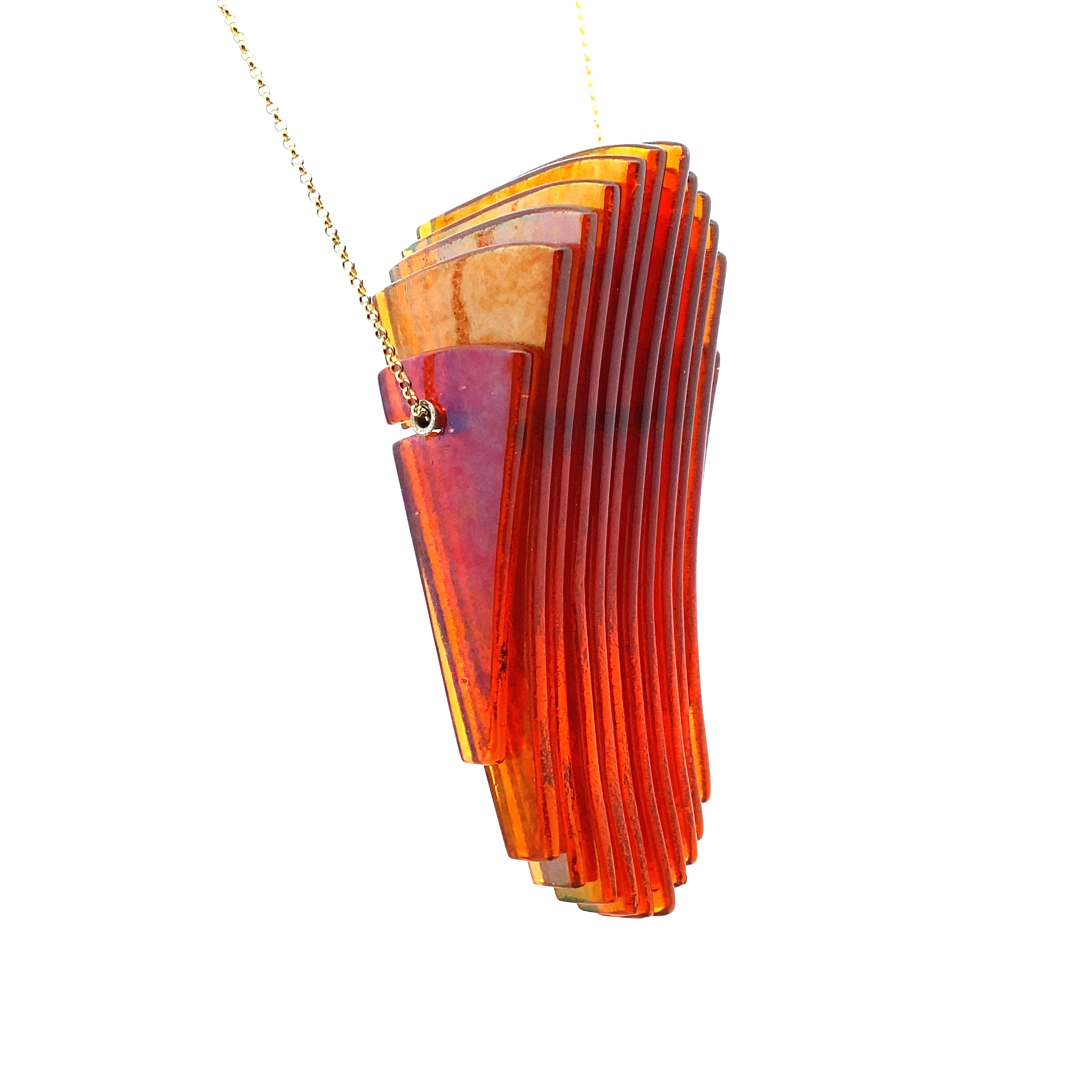 Iridescent Orange Kinetic Narrow Ellipse Necklace