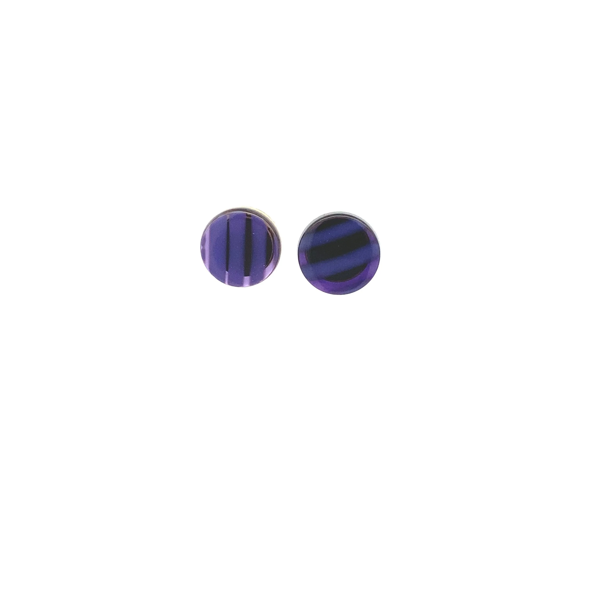 Extra Large Mismatch Blue Stripe Circle Studs
