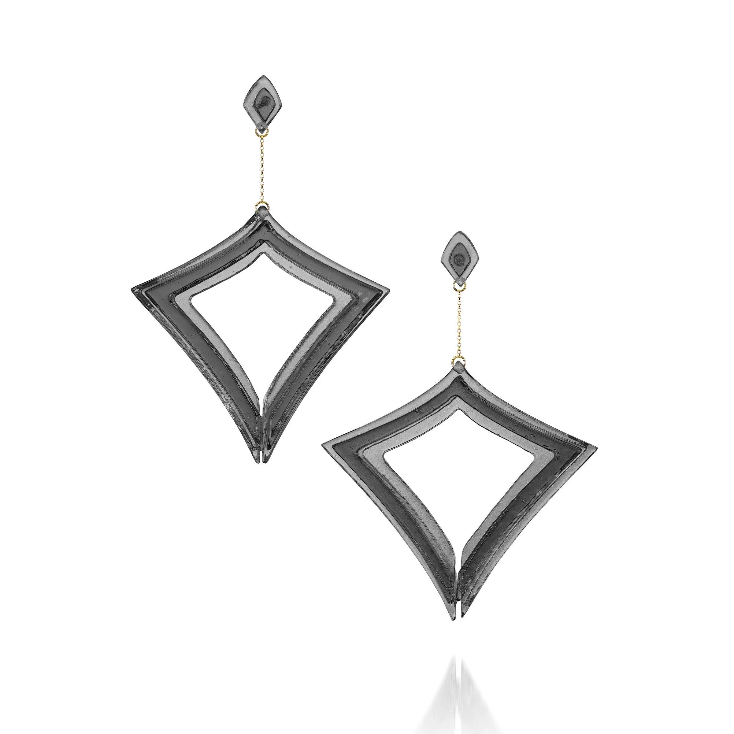 Stacked Diamond Hoop Drop Earring in Dark Grey