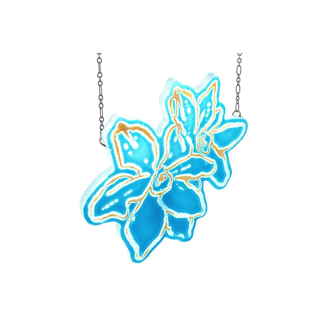 Turquoise and Iris Yellow Flower Couple Necklace