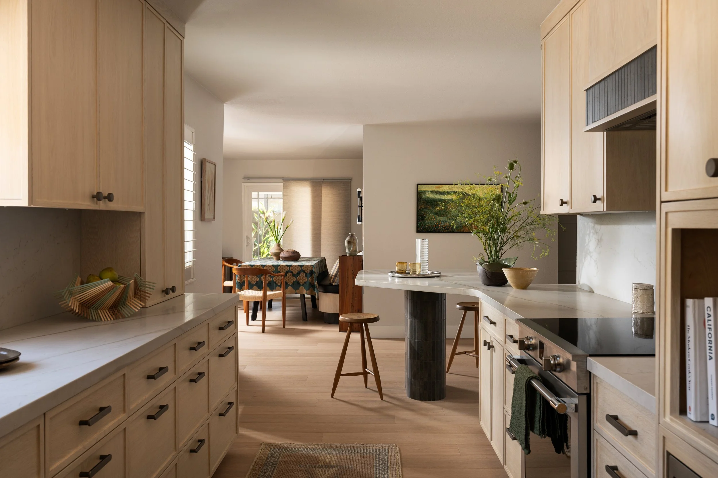 bleached white oak cabinets in modern kitchen.