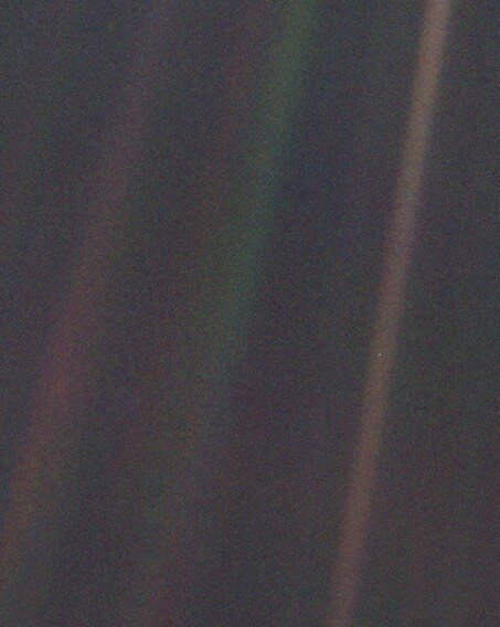 In February 14 1990 Voyager 1 space probe at request from scientist Astronomer Carl Sagan suggested to Voyager scientists to take a picture of our home planet Earth from 3.7 billion miles in outer space .. Voyager left our solar system and it is stil