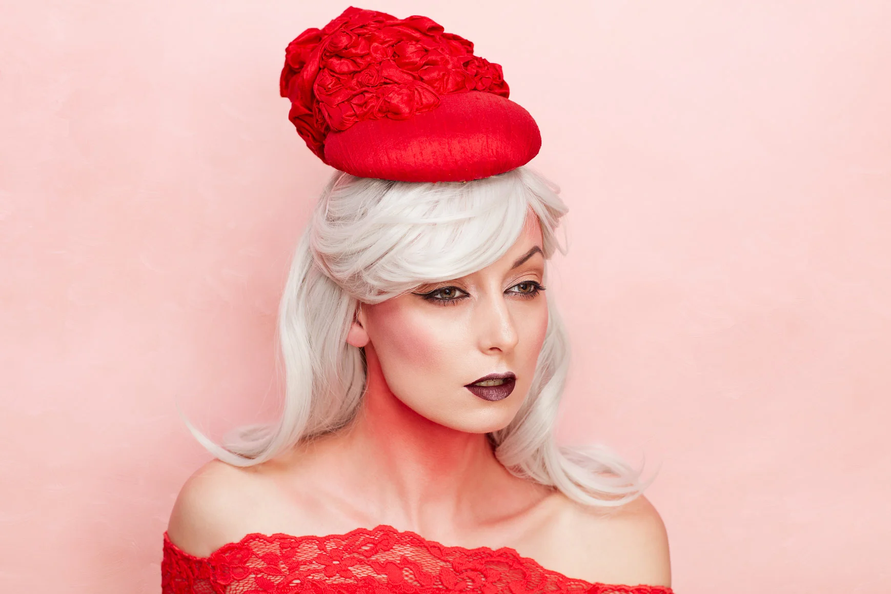 Red Portrait Beauty Shoot with 'Climbing Roses' Percher