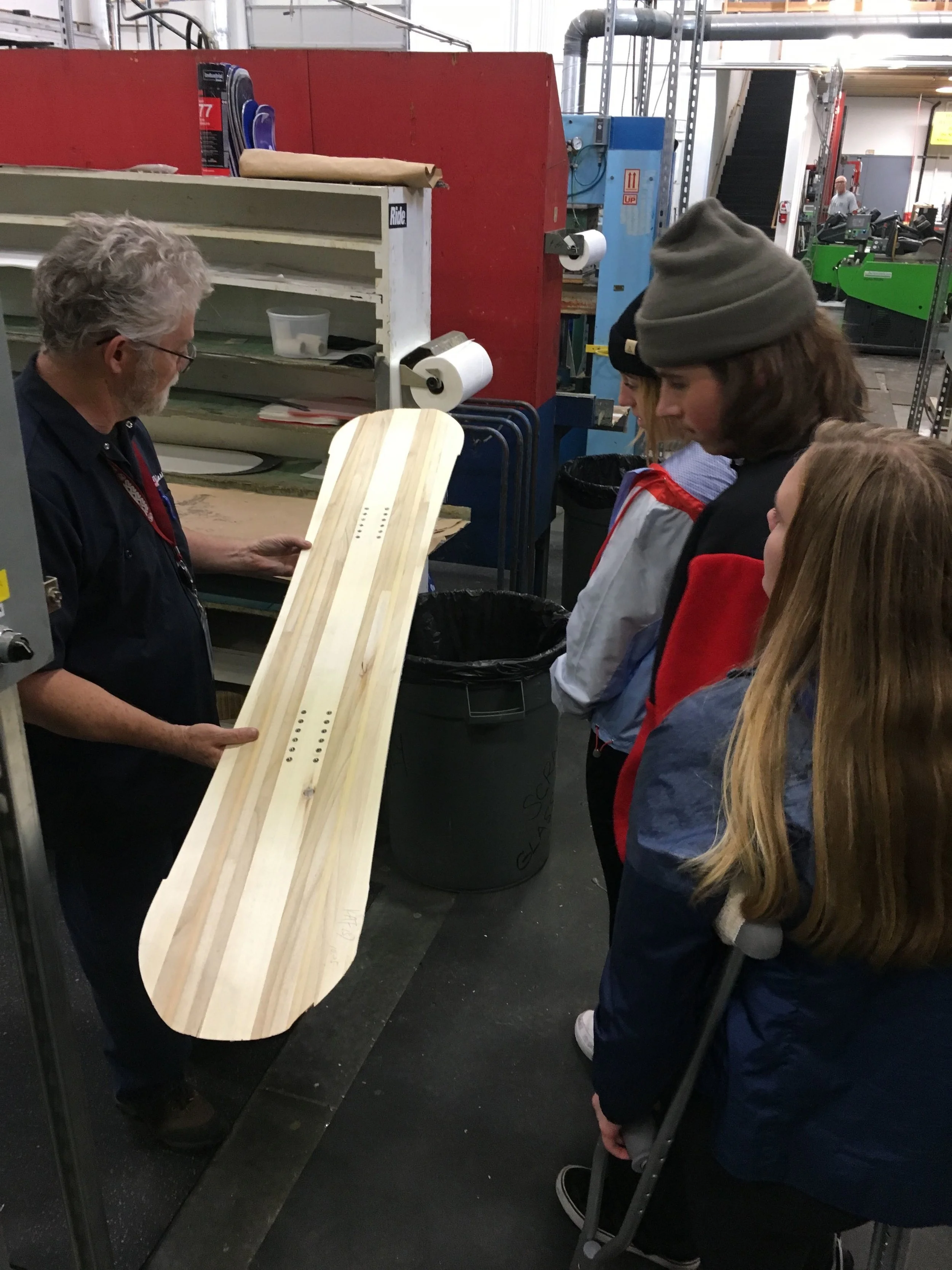 The crew got a tour of K2 and got a firsthand look at how they make snowboards